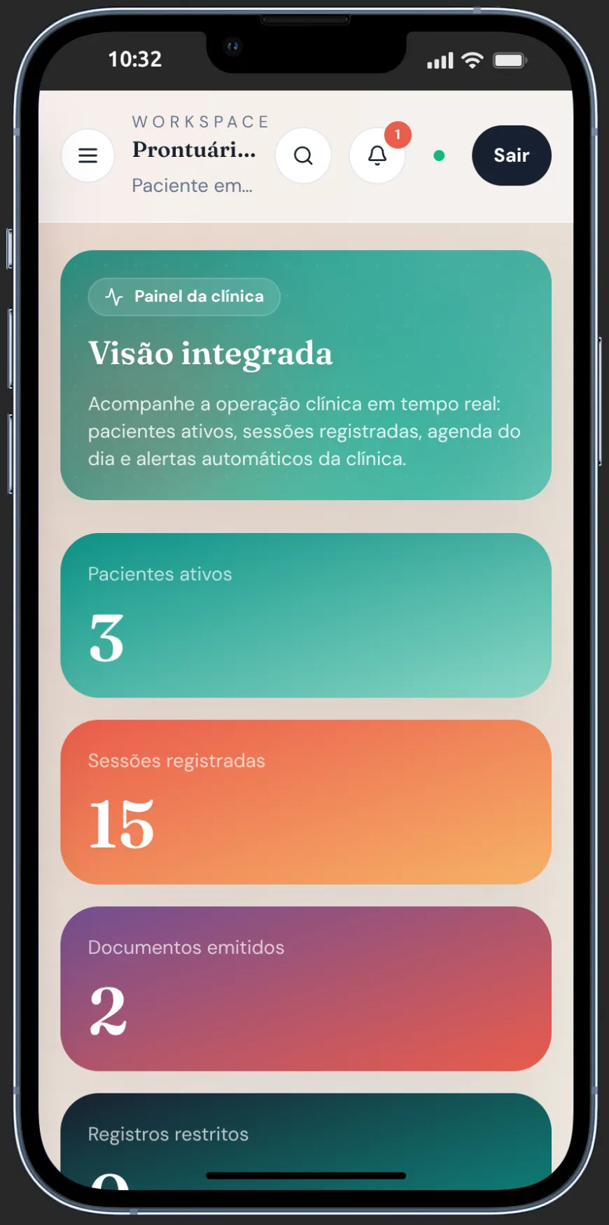 LuminiPsi — painel da clínica